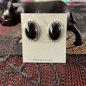 Sterling Silver stud earrings with Black Gem
